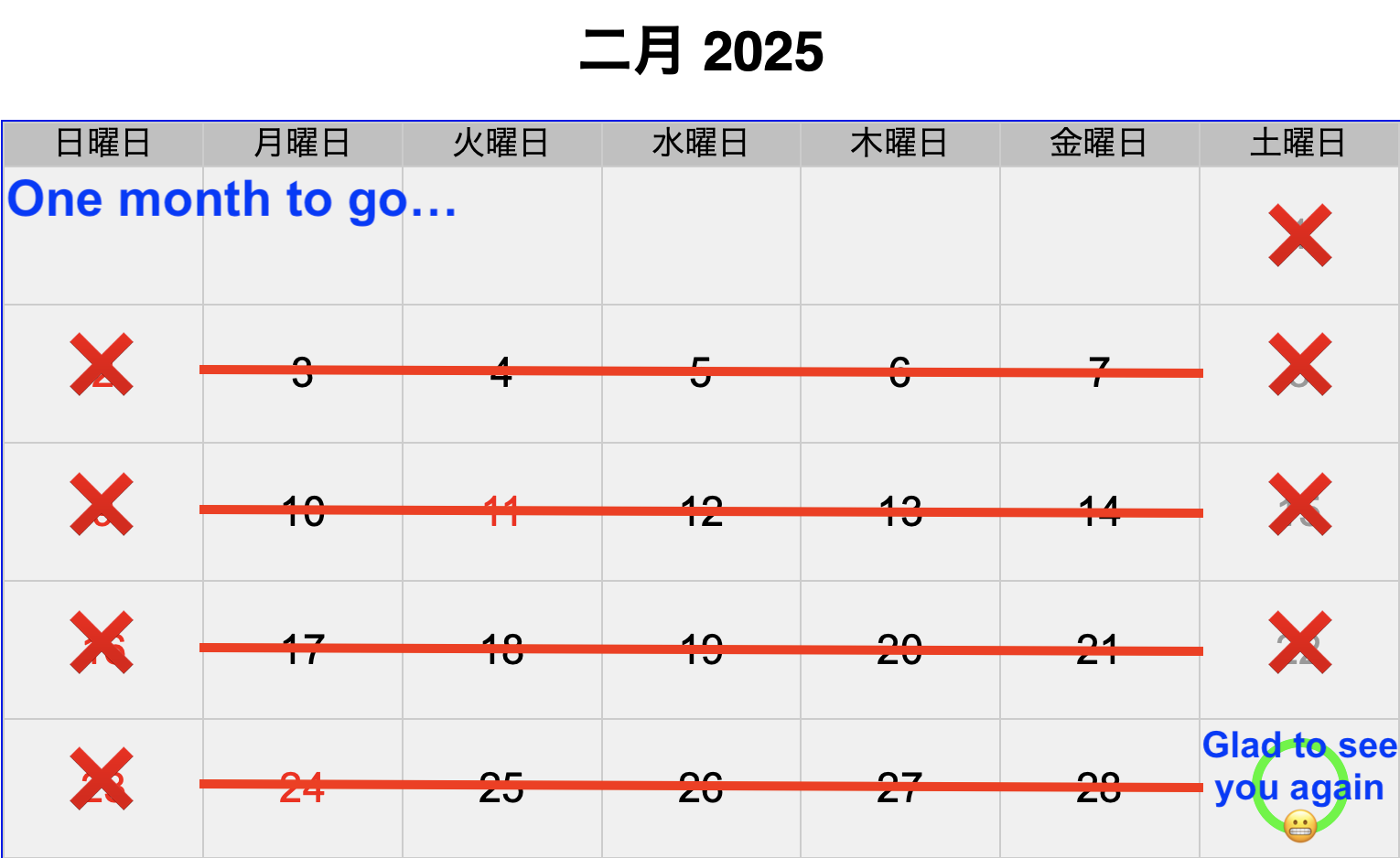 Planning du mois de février 2025